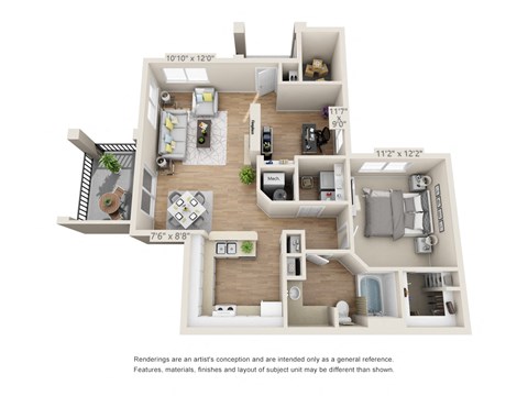 Floor plan for 1 bed, 1 bath, 928 sqft